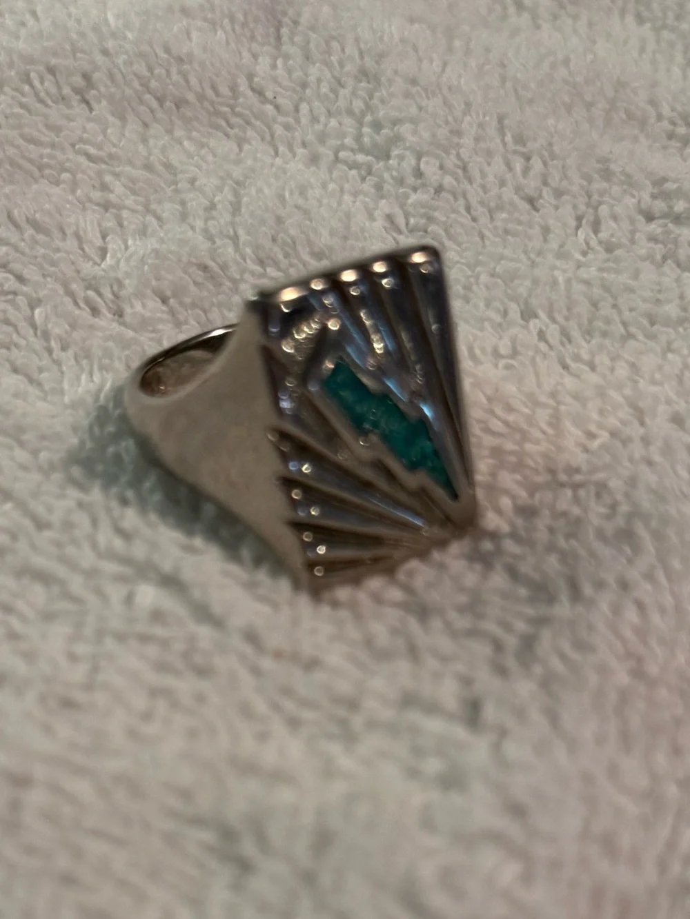 Sterling Silver Turquoise Inlay lightning bolt Ring